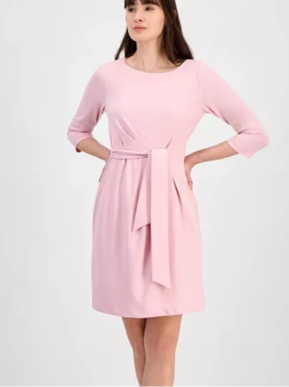 Tahari ASL Blush Pink Sheath Dress Size 10 Side Knot 3/4 Sleeve Career Cocktail